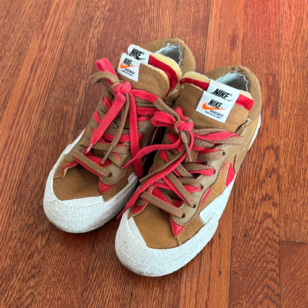 Nike x Sacai Blazer Low “British Tan” Red and Brown Size US 6 EU 38.5 UK 5.5